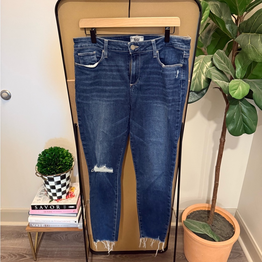 PAIGE Dark Blue Distressed Skinny Jeans